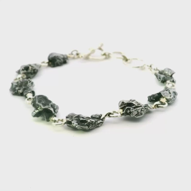 Campo De Cielo Meteorite Link Bracelet - 8 Simple Freeforms Set with Attached Jump Rings in 925 Sterling Silver