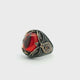 Red Nano Stones Ring - Oval Glass Cabochon Prong Set in Gold Vermeil with Red Nanostones & Faceted Red Ovals in 925 Sterling Silver sz11.5