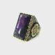 Amethyst Ring - Rectangle Pillow Cabochon in Designer Sawtooth Setting with Swirl & Flower Details in Gold Vermeil with 925 Sterling Silver sz12
