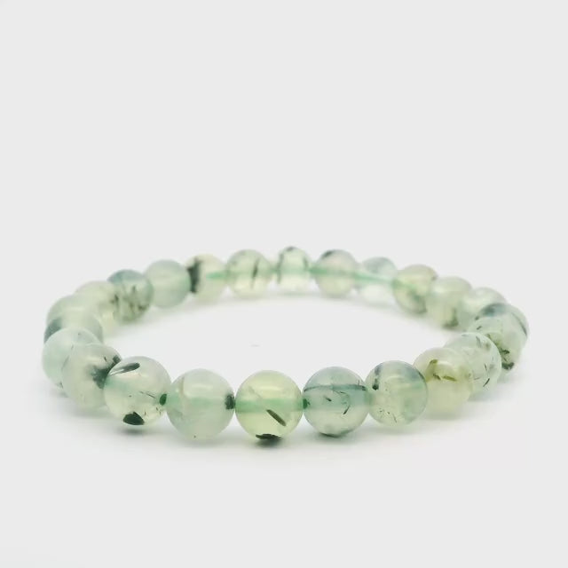 Prehnite Beaded Bracelet - 7mm Round