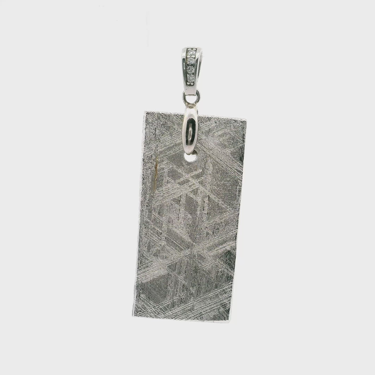 Muonionalusta Meteorite Pendant -Rhodium Plated with Pave Cz in Pinch Bail