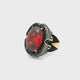 Garnet Ring - Faceted Oval with Pave Red CZs & Triangular Notches Prong Set in 925 Sterling Silver with Gold Vermeil Rope Accent sz10.5