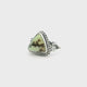 Lemon Chrysoprase Ring - Triangle Cabochon with Dark Brown Triangular Inclusions Bezel Set with Beaded Detail on Double Band in 925 Sterling Silver sz7