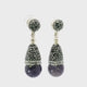 Amethyst Dangle Earrings - Amethyst Sphere Below Reverse Cone of Marcasite & Silver Swarovski Crystals with 925 Sterling Silver