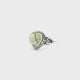 Lemon Chrysoprase Ring - Rounded Triangle Cabochon with Fine Black & Orange Inclusions Bezel Set with Beaded Accents on Double Band in 925 Sterling Silver sz10