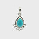 New Mexican Turquoise Pendant - Teardrop Cabochon with Lotus Design Bezel Set in Simple 925 Sterling Silver