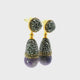 Amethyst Dangle Earrings - Amethyst Sphere Below Reverse Cone of Marcasite & Gold Swarovski Crystals with Gold Vermeil over 925 Sterling Silver