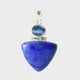 Lapis Lazuli Pendant - Triangular Cabochon Below Faceted East-West Kyanite Oval Bezel Set in 925 Sterling Silver