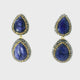 Boucles d'oreilles pendantes saphir bleu sur tige - 2 poires facettées avec marcassite et cristaux Swarovski dorés