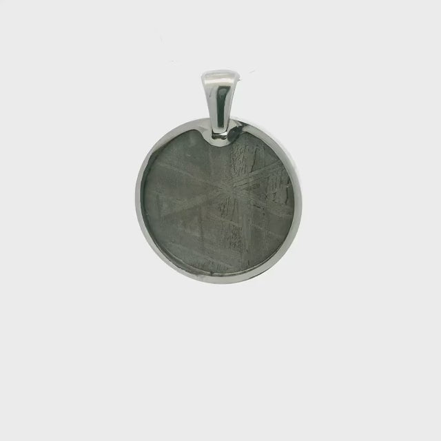 Muonionalusta Meteorite Pendant - Coin Shape Bezel Set in Simple 925 Sterling Silver