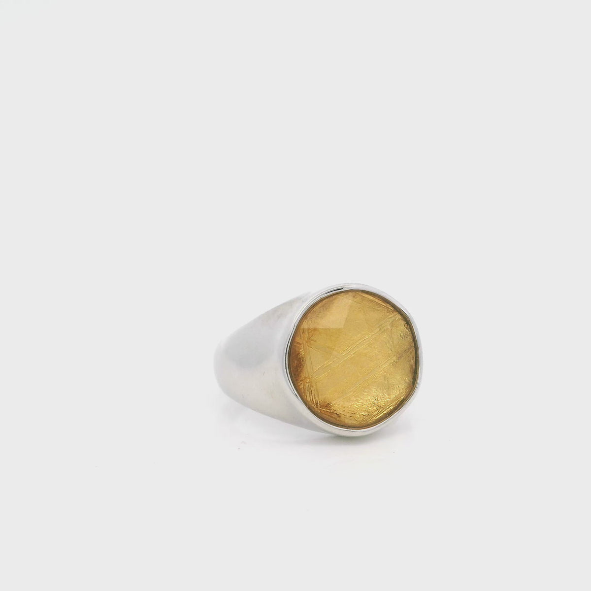 Muonionalusta Meteorite Ring - Round with Gold Vermeil & Faceted Star of David Crystal on 925 Sterling Silver Bezel & Band