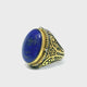 Lapis Lazuli Ring - Oval Cabochon with 4 Diamonds & Side Ornate Butterfly Detail Bezel Set with Gold Accents in 925 Sterling Silver sz9