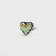 Lemon Chrysoprase Ring - Heart Cabochon with Caramel Inclusions at Top Bezel Set with Rope Accents on Double Band in 925 Sterling Silver sz9