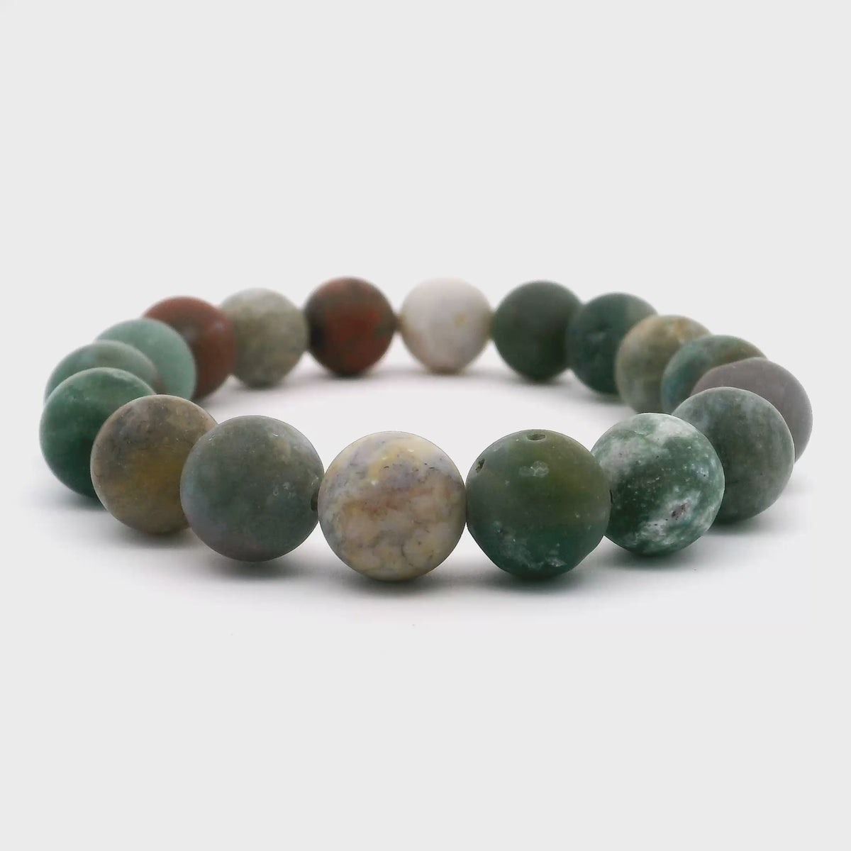 Bracelet en Jaspe Fantaisie Perles Rondes Mates 10 mm