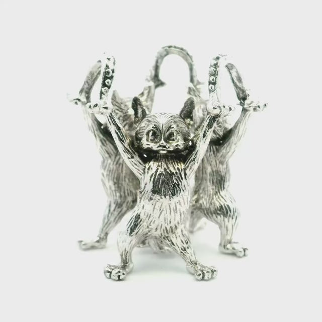 Casted Base Metal 3 Cats Sphere Stand - Silver