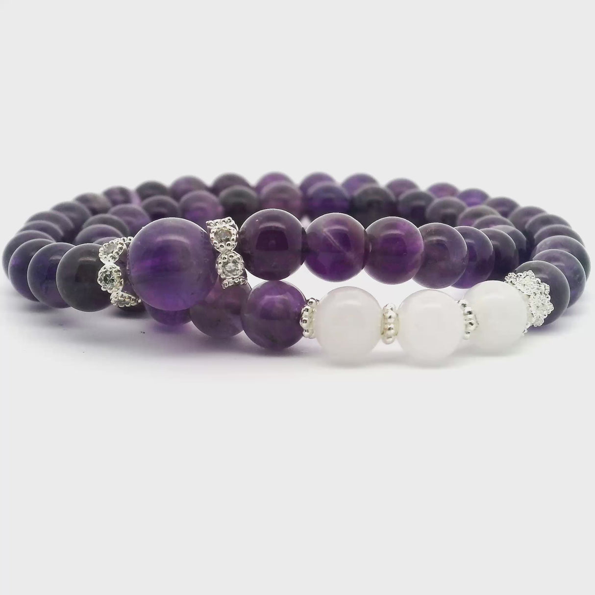 Amethyst Double Wrap Beaded Bracelet with Quartz & Silver Findings