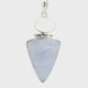 Blue Lace Agate Pendant - Inverted Triangular Cabochon with Horizontal Banding below Oval Rainbow Moonstone Cabochon Bezel Set in 925 Sterling Silver