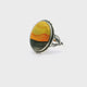 Bumblebee Jasper Ring - Oval Tri-color Cabochon with Double Band & Side Wishbone Accents Bezel Set in 925 Sterling Silver sz9