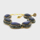 Blue Sapphire Link Bracelet - 6 Pears Faceted With Marcasite & Gold Swarovski Crystals & Gold Overlay