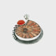 Ammonite Fossil Pendant - Open Ammonite Cross-section Inlaid with Sunstone with Carnelian Cabochon & 2 Dainty Faceted Garnets Bezel Set in 925 Sterling Silver with Bead and Line Accents