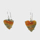 Bumblebee Jasper Dangle Earrings - Heart Cabochon with Horizontal Orange & Yellow & Gray Banding Prong Set in 925 Sterling Silver