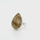Golden Rutilated Quartz Ring - Pear Cabochon with Thick Gold Rutile on Bottom Half Bezel Set in Simple 925 Sterling Silver sz10