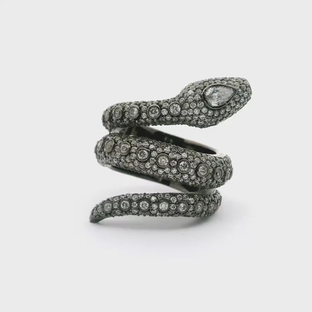 Nano Stone Ring - Gold Snake with Light & Dark Pink Nano Stones in Gold Vermeil over 925 Sterling Silver sz7