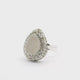 Selenite Ring - Pear Surrounded by Rows of Silver Swarovski Crystals with Double Band in 925 Sterling Silver szAdj.