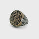 Sterling Silver Ring - Large Round Top with Star of David & Hebrew Writing with Side Leaf Details in 925 Sterling Silver with Gold Vermeil Accents sz11