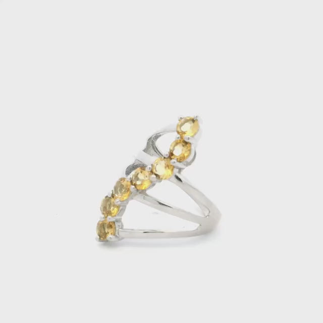 Citrine Ring - 7 Faceted Rounds in S-Shaped Design on Triple Band Prong Set in 925 Sterling Silver sz7