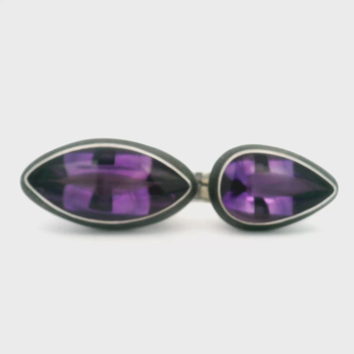 Amethyst Ring with Pear & Sharp Oval Duo Bezel Set Set East-West on Oxidized 925 Sterling Silver Design - Double Trouble