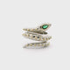 Nano Stone Ring - Wrap-around Silver Snake with Green Eyes & Beaded Accents in 925 Sterling Silver sz6