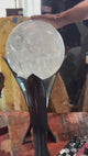 A++ Clear Quartz Sphere on Illuminated Stand with Tri-Leaf Design and Roller Ball Feature