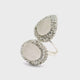 Selenite Ring - Oval & Pear Surrounded by Rows of Silver Swarovski Crystals on Open Double Band in 925 Sterling Silver szAdj.