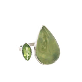 Prehnite Cabochon & Faceted Peridot Ring - Adjustable