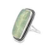 Prehnite Cabochon Ring - Rectangle Bezel Set in Rope Detail Band
