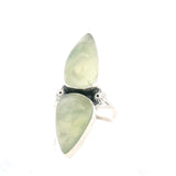 Prehnite Duo Teardrop Cabochon Ring with Silver Detail