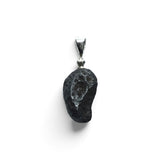 Rare Earth Gallery Agoudal meteorite pendant featuring a dark gray rounded freeform stone on a silver bail.