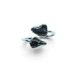 Rare Earth Gallery Agoudal meteorite ring featuring two bezel-set dark cosmic nuggets on a polished silver open band.
