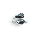 Rare Earth Gallery Agoudal meteorite ring featuring two bezel-set cosmic nuggets on a polished silver open band.