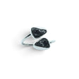 Rare Earth Gallery Agoudal meteorite ring featuring two bezel-set black cosmic nuggets on a polished silver open band.