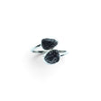 Rare Earth Gallery Agoudal meteorite ring featuring two raw black meteorite nuggets in a silver bezel set open band.