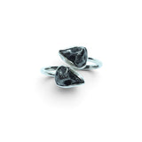 Rare Earth Gallery Agoudal meteorite ring featuring two bezel-set cosmic nuggets on an adjustable open silver band.