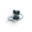 Rare Earth Gallery Agoudal meteorite ring with double nuggets in a polished bezel-set open band design.