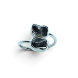 Rare Earth Gallery Agoudal meteorite ring with double nuggets in a polished bezel-set open band design.
