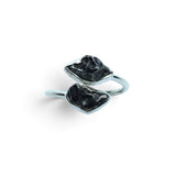 Rare Earth Gallery adjustable ring featuring two bezel-set Agoudal meteorite nuggets on a polished open silver band.