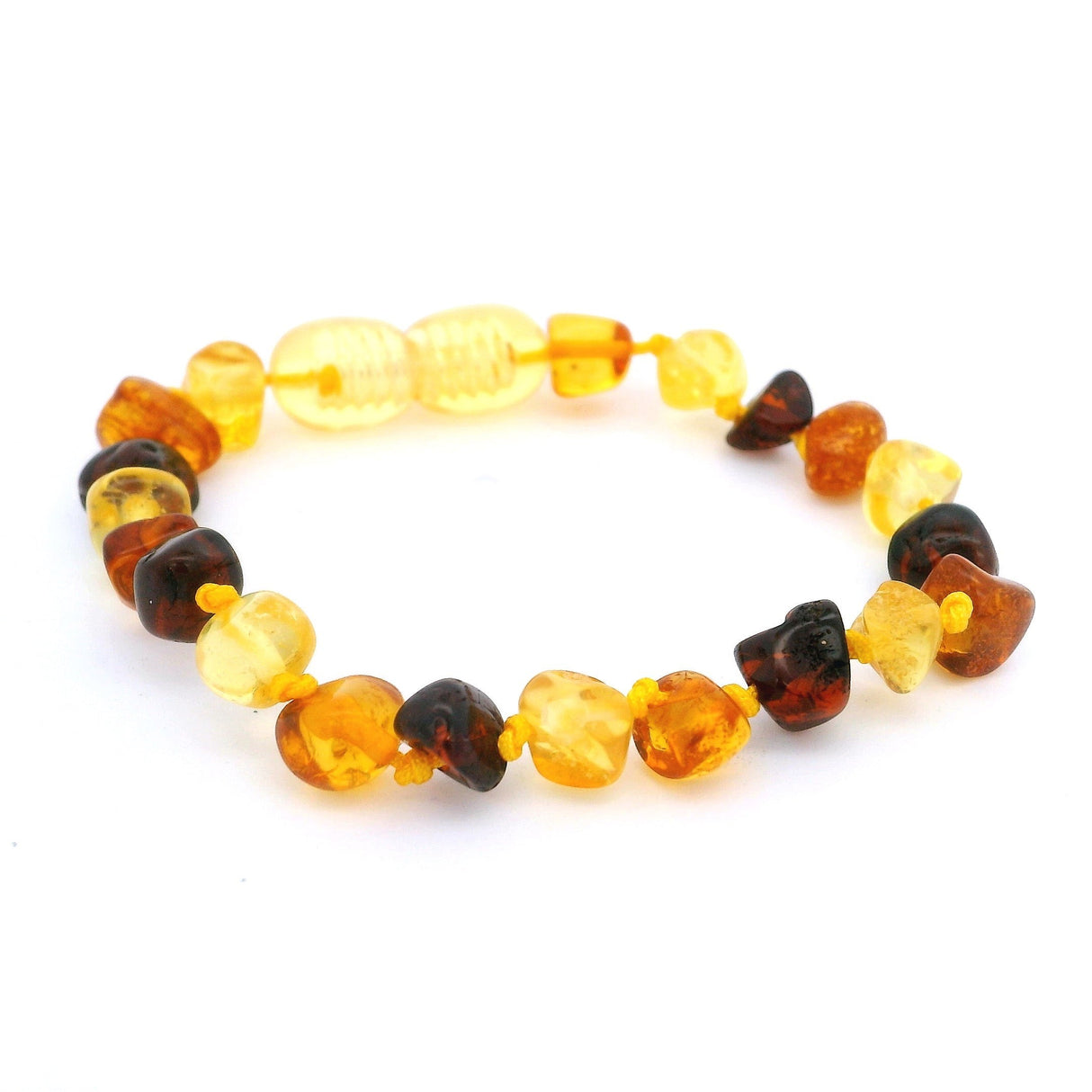 Rare Earth Gallery Mix Amber Baby Set - Necklace & Bracelet with Screw Clasp. Genuine amber beads in honey, cognac, and butterscotch tones.