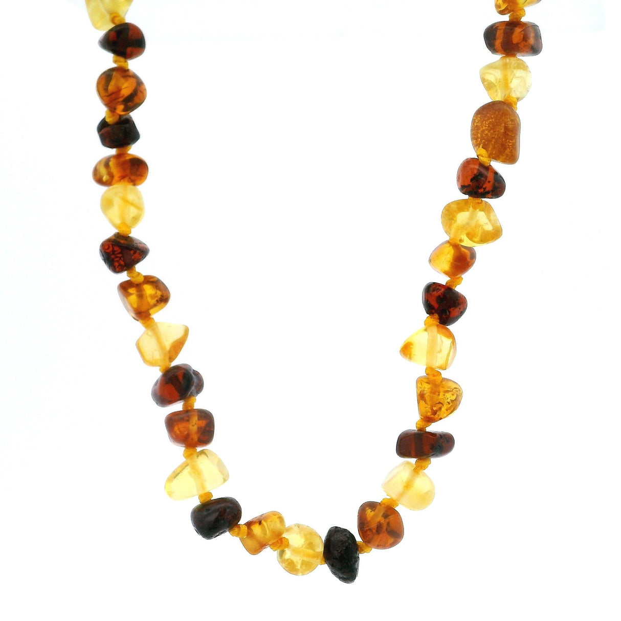 Rare Earth Gallery Mix Amber Baby Set - Necklace & Bracelet with Screw Clasp. Genuine amber beads in various shades of yellow, orange, and brown.