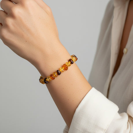 Rare Earth Gallery Mix Amber Baby Set necklace and bracelet with irregular beads and screw clasp.