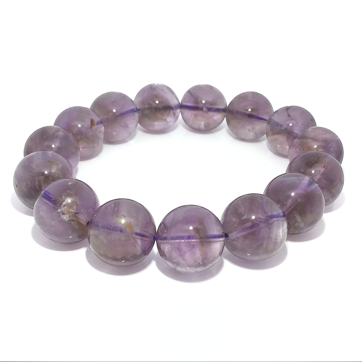 Rare Earth Gallery Ametrine beaded bracelet with 13.5-14.5 mm round beads in purple and yellow hues.